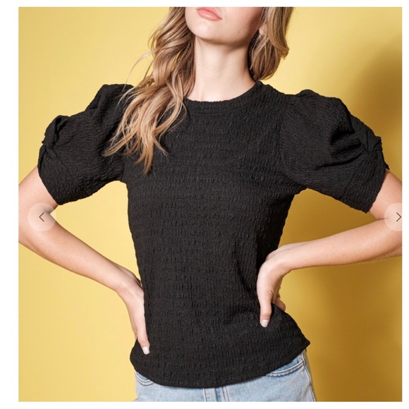 19 Boho Textured Puff Short Sleeve Blouse Top - Picture 2 of 2